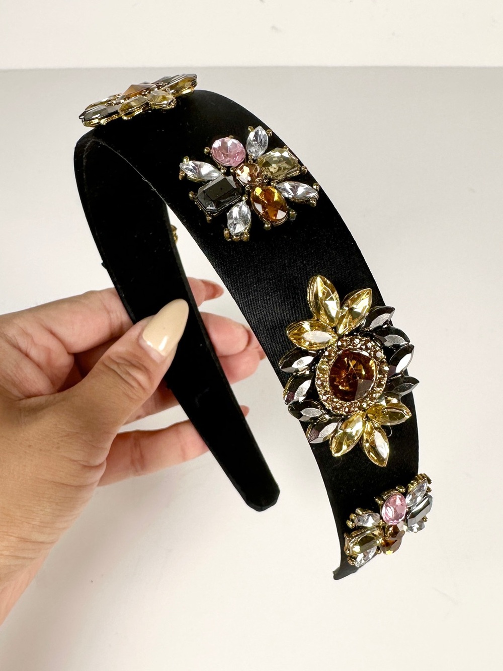 Embellished Black Satin Flower Jewel Headband